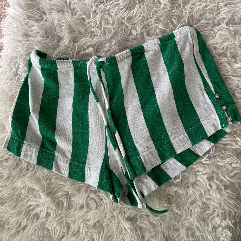 Free People Green and White HOt Hot Hot Striped Shorts XL